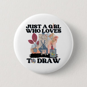 Gewoon een meisje dat van tekenen houdt ronde button 5,7 cm