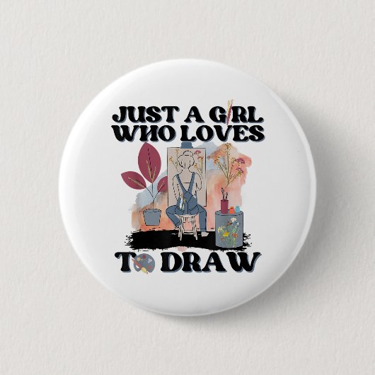 Gewoon een meisje dat van tekenen houdt ronde button 5,7 cm (Voorkant)