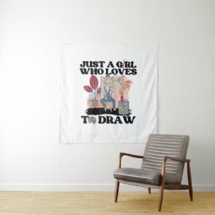 Gewoon een meisje dat van tekenen houdt wandkleed