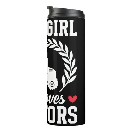 Gewoon een meisje dat van tractoren houdt thermosbeker (Geroteerd rechts)