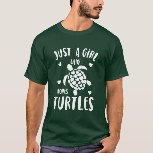 Gewoon een meisje dat van Turtles houdt, wit en gr T-shirt (Voorkant)