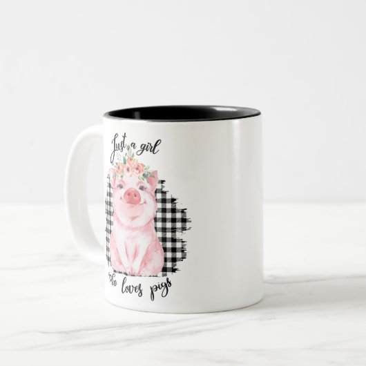 Gewoon een meisje dat van varkens houdt tweekleurige koffiemok (Voorkant links)