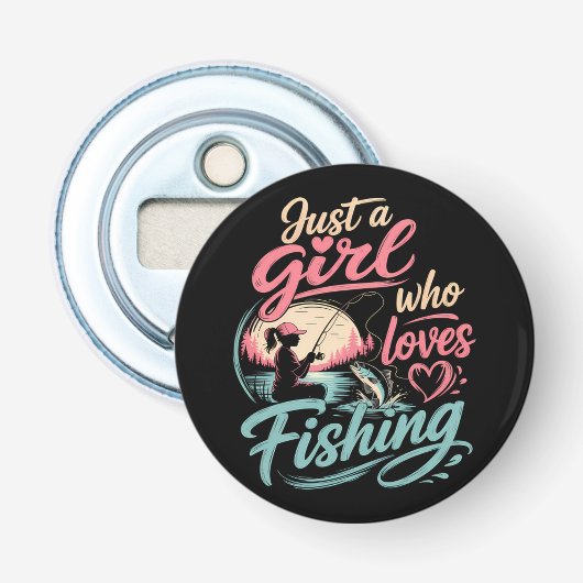 Gewoon Een Meisje Dat Van Vissen Houdt Button Flesopener (Voorkant)