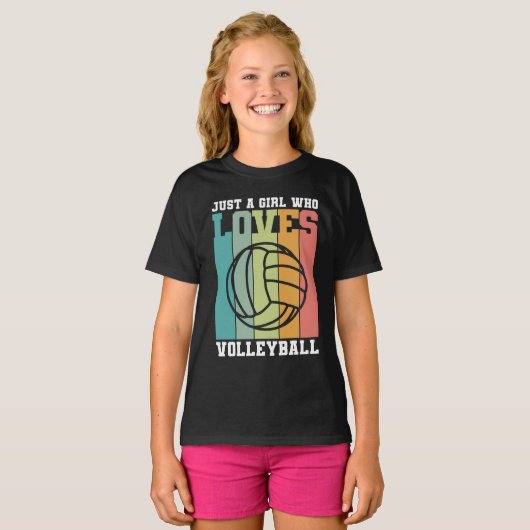 Gewoon een meisje dat van Volleyball houdt T-shirt (Voorkant volledig)