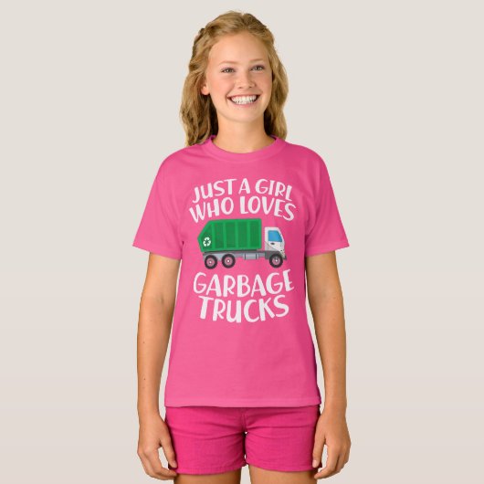 Gewoon een meisje dat van vuilniswagens houdt t-shirt (Voorkant volledig)