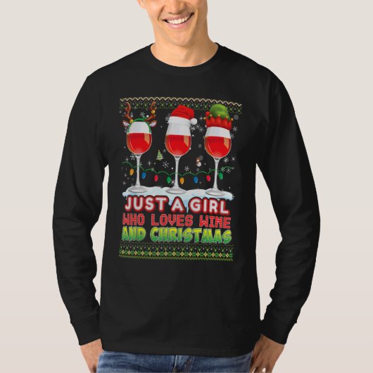 Gewoon een meisje dat van wijn houdt en met kerst  t-shirt (Voorkant)