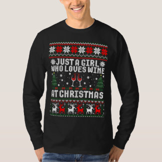 Gewoon een meisje dat van wijn houdt met kerst, le t-shirt