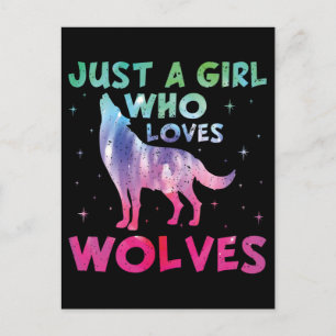 Gewoon Een Meisje Dat Van Wolven Aquarel Houdt Briefkaart