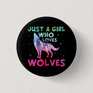 Gewoon Een Meisje Dat Van Wolven Aquarel Houdt Ronde Button 3,2 Cm
