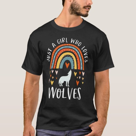 Gewoon een meisje dat van wolven houdt, regenboog  t-shirt (Voorkant)