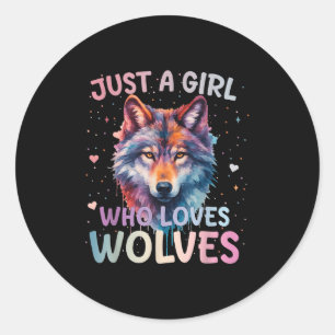 Gewoon Een Meisje Dat Van Wolven Houdt Wolf Liefhe Ronde Sticker
