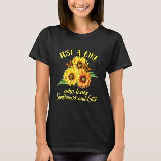 Gewoon een meisje dat van zonnebloemen houdt en ka t-shirt (Voorkant)