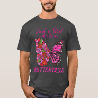 Gewoon een meisje dat vlinders half bloemen liefhe t-shirt