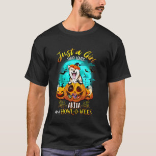Gewoon een meisje die houdt van Akita Inu hond en  T-shirt