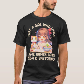 Gewoon een meisje die houdt van anime ramen katten t-shirt