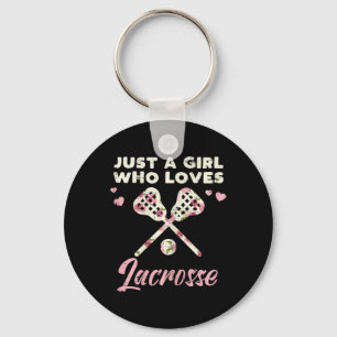 Gewoon een meisje die houdt van Lacrosse Lax spele Sleutelhanger