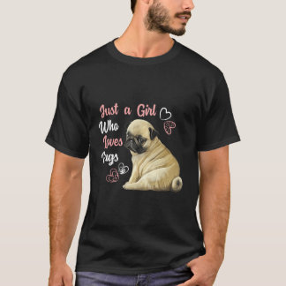 Gewoon een meisje die houdt van Pugs Pug Hondenlie T-shirt