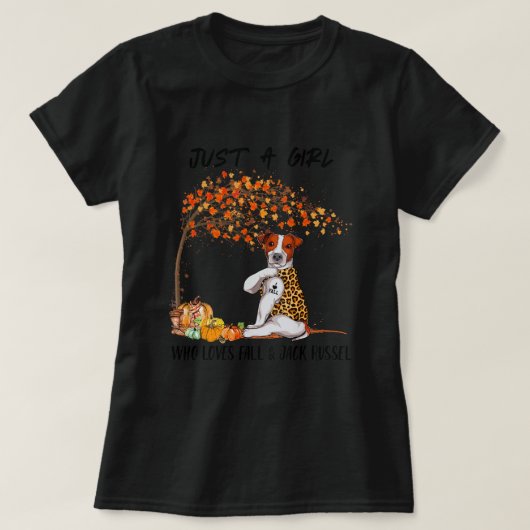 Gewoon een meisje die van Herfst en Jack Russel Le T-shirt (Design voorkant)