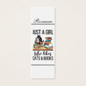 Gewoon een meisje die van poezen houdt en boeken 3 mini visitekaartjes (Voorkant)