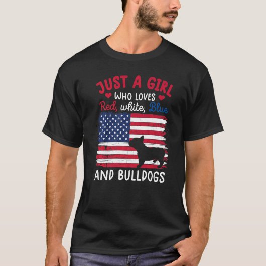 Gewoon een meisje die van Red White Blue Bulldog U T-shirt (Voorkant)