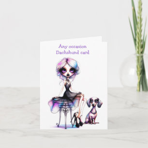 Gewoon een meisje en haar dachshond hond kaart