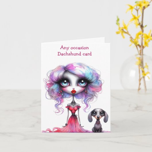 Gewoon een meisje en haar Dachshund Dog Kaart (Gele Bloem)