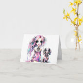 Gewoon een meisje en haar Dachshund Dog Kaart (Gele Bloem)