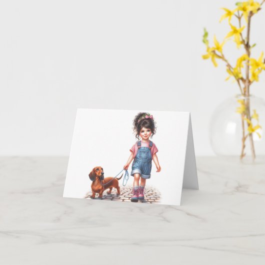 Gewoon een meisje en haar Dachshund (downloadbaar) Kaart (Gele Bloem)