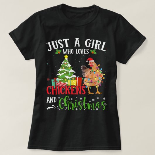 Gewoon een meisje houdt van kip en kerstpyjama t-shirt (Design voorkant)