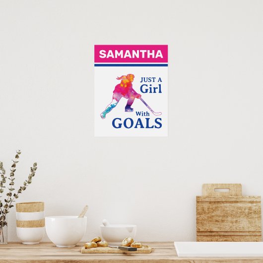 Gewoon een meisje met de naam Hockey Waterverf Poster (Keuken)
