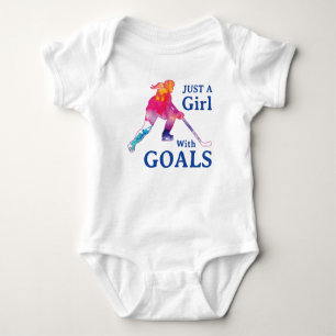 Gewoon een meisje met doelen Hockey Aquarel Romper