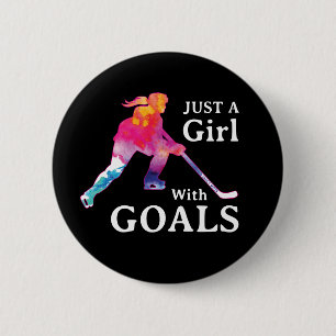 Gewoon een meisje met doelen Hockey Watercolor kno Ronde Button 5,7 Cm