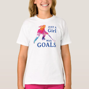 Gewoon een meisje met doelen Hockey Watercolor T-s T-shirt