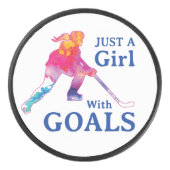 Gewoon een meisje met een Waterverf met een doel-s Hockey Puck (Voorkant)