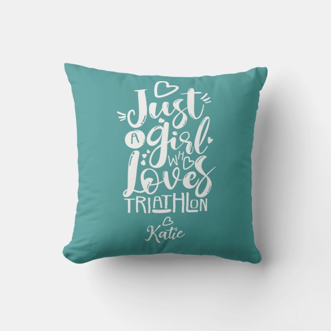Gewoon Een Meisje Turquoise Triatlon Simple Modern Kussen (Voorkant)