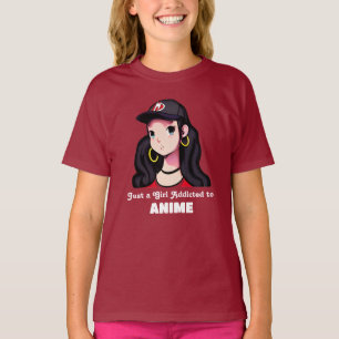 Gewoon een meisje verslaafd aan anime   Rood en Zw T-shirt