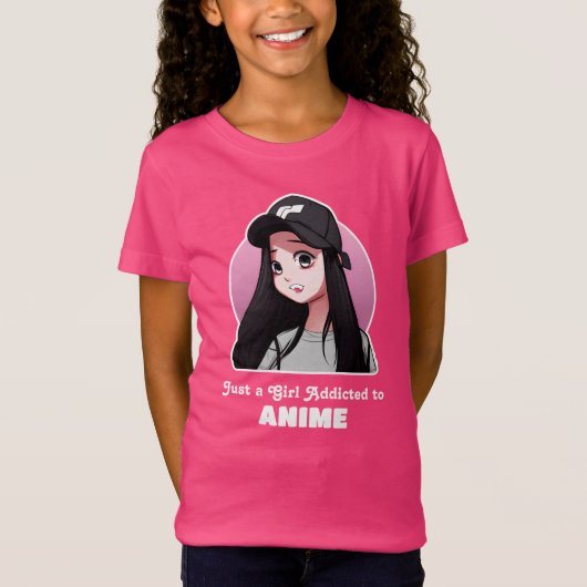 Gewoon een meisje verslaafd aan anime t-shirt (Voorkant)
