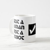 Gewoon een mens, geen robot Zwart Wit Typografie Koffiemok (Voorkant links)