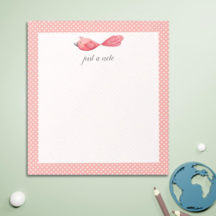 Gewoon een notitie Roze Witte Polka Dot Bird Notit Notitieblok