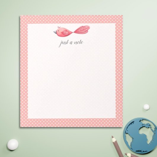 Gewoon een notitie Roze Witte Polka Dot Bird Notit Notitieblok