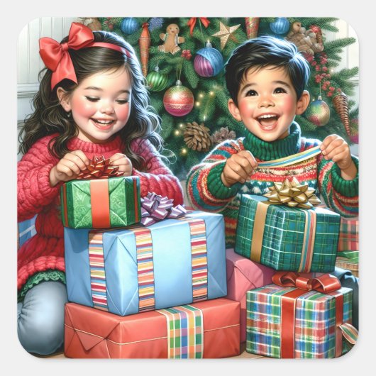 Gewoon een ouderwetse kerstochtend vierkante sticker (Voorkant)