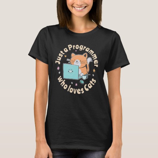 Gewoon een programmeur die van katten en computers t-shirt (Voorkant)
