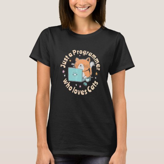 Gewoon een programmeur die van katten en computers t-shirt (Voorkant)