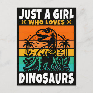 Gewoon een retro meisje dat van dinos houdt briefkaart