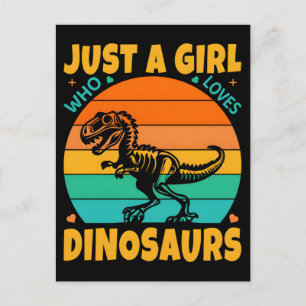 Gewoon Een Retro Meisje Dat Van Dinos Houdt Feestdagenkaart