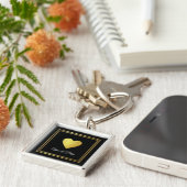 Gewoon een simpel Faux Gold Love-hart op papier Sleutelhanger (Zijkant)