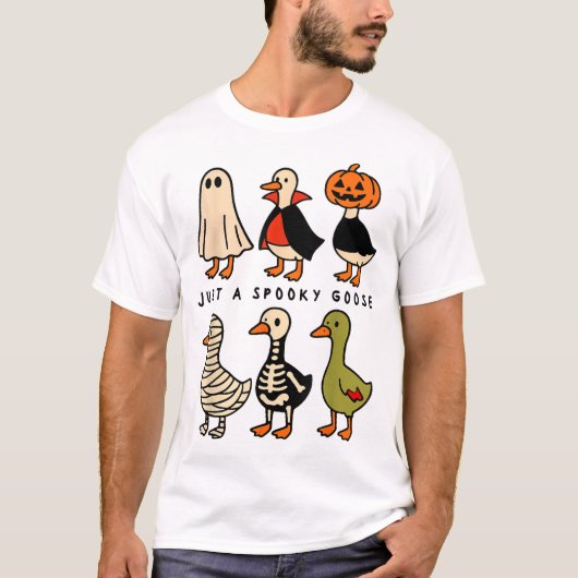 Gewoon een spookachtige gans Halloween Gekke gans T-shirt (Voorkant)