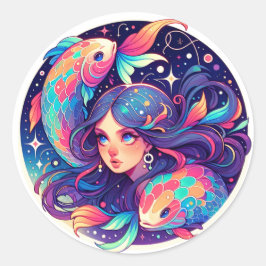 Gewoon een Vissen Meisje | Horoscoop Kunst Kerstmi Ronde Sticker