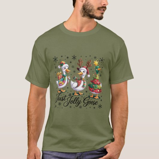 Gewoon een vrolijke gans patchwork Kerst eend grap T-shirt (Voorkant)
