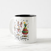 Gewoon een vrolijke gans patchwork Kerst eend grap Tweekleurige Koffiemok (Voorkant links)